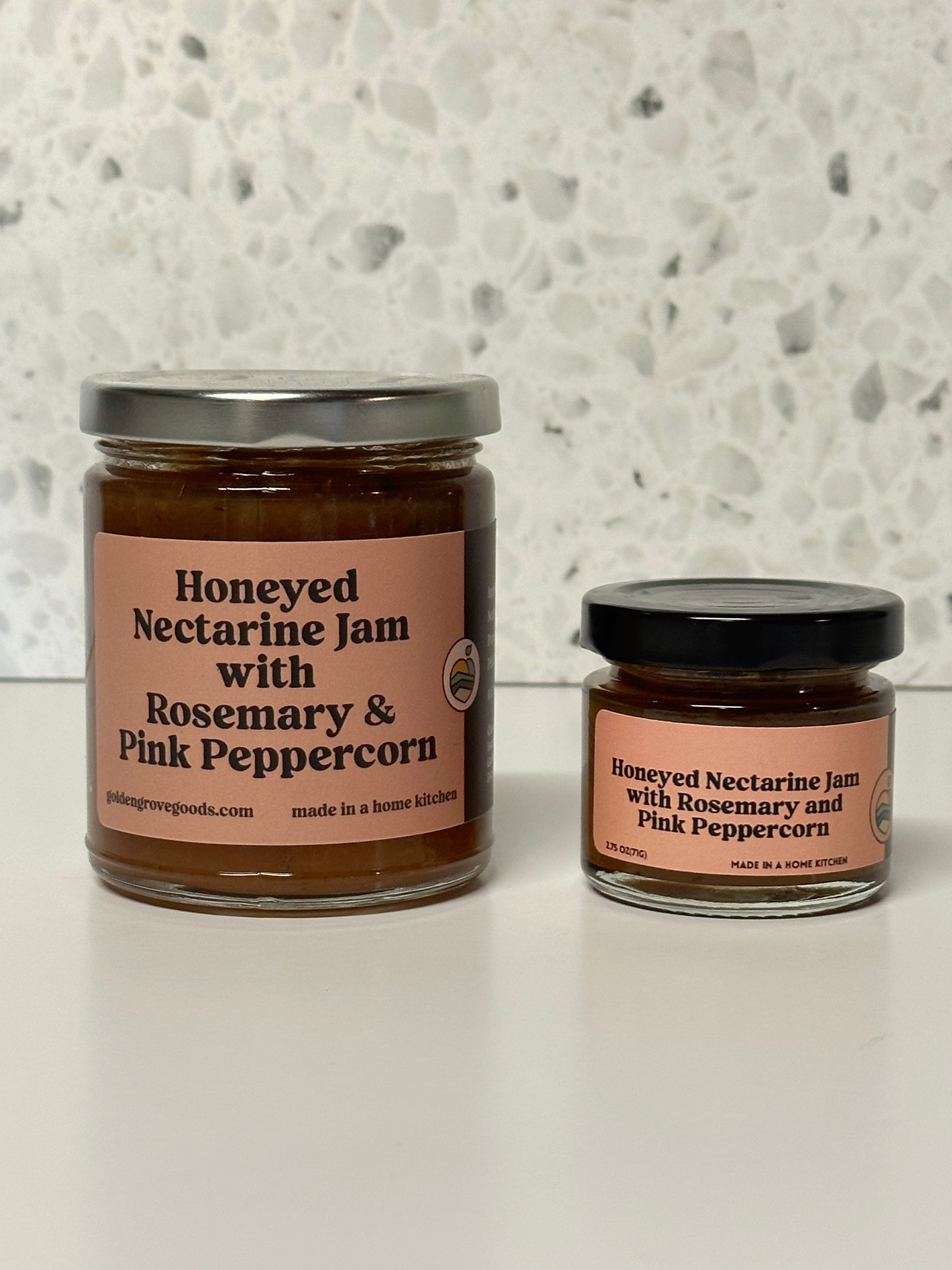 honeyed nectarine jam with rosemary and pink peppercorn